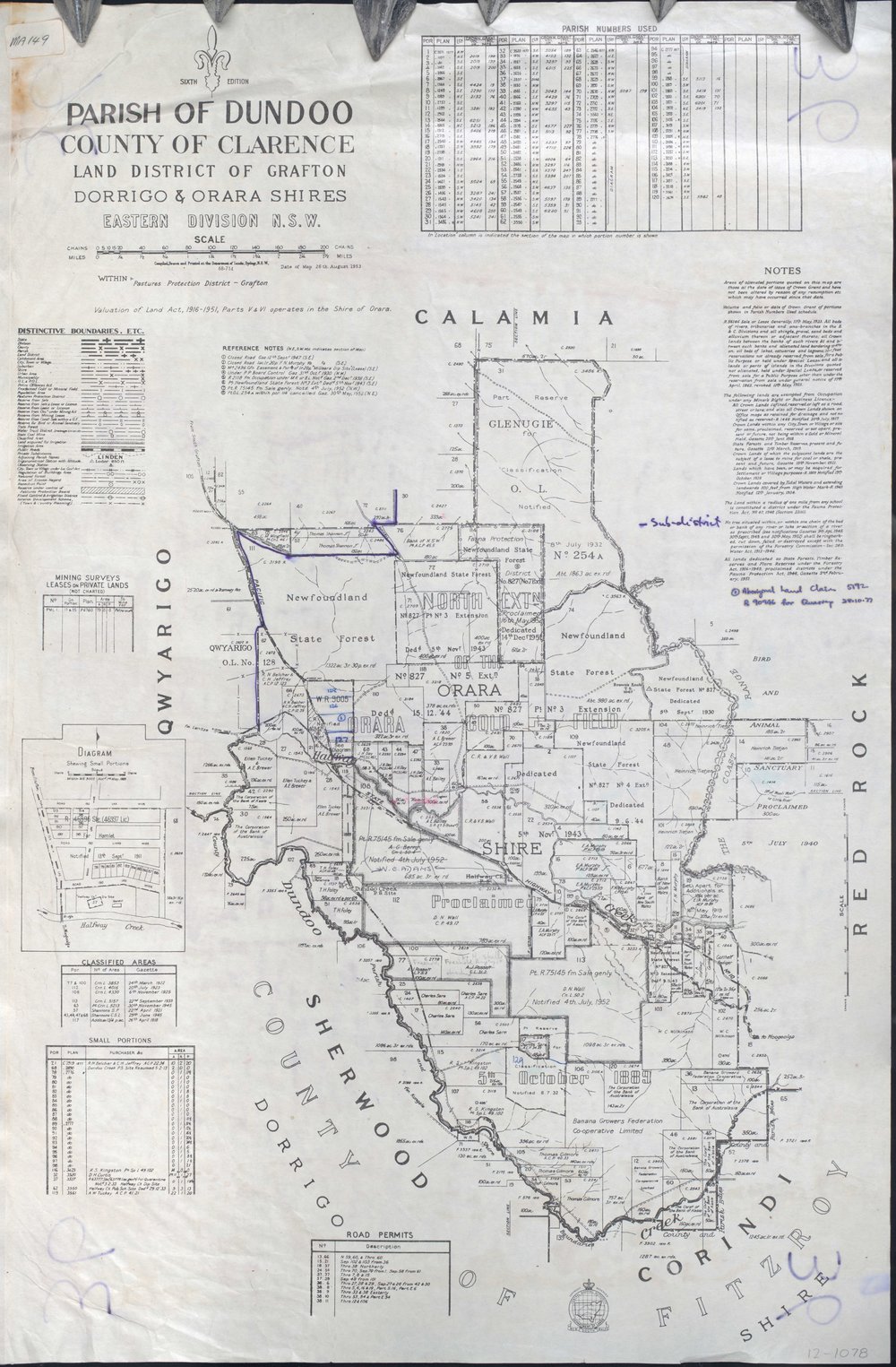 Map of Parish of Dundoo, 1953