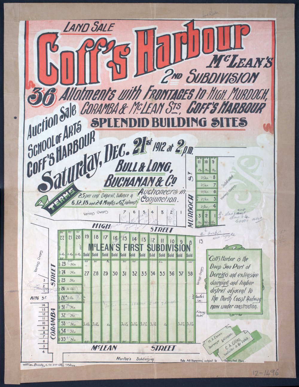 Coff's Harbour: McLean's 2nd subdivision poster, 1912