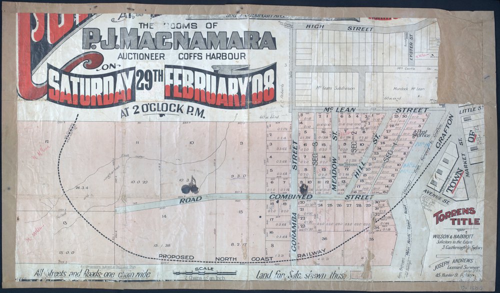 Coffs Harbour land sale poster, 1908