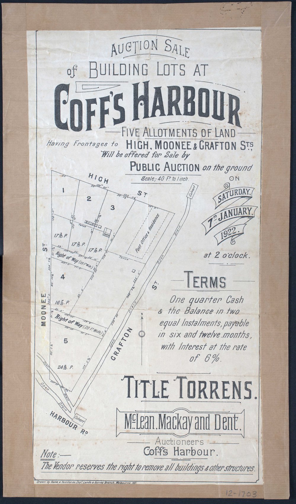 Coff's Harbour land sale poster, 1922