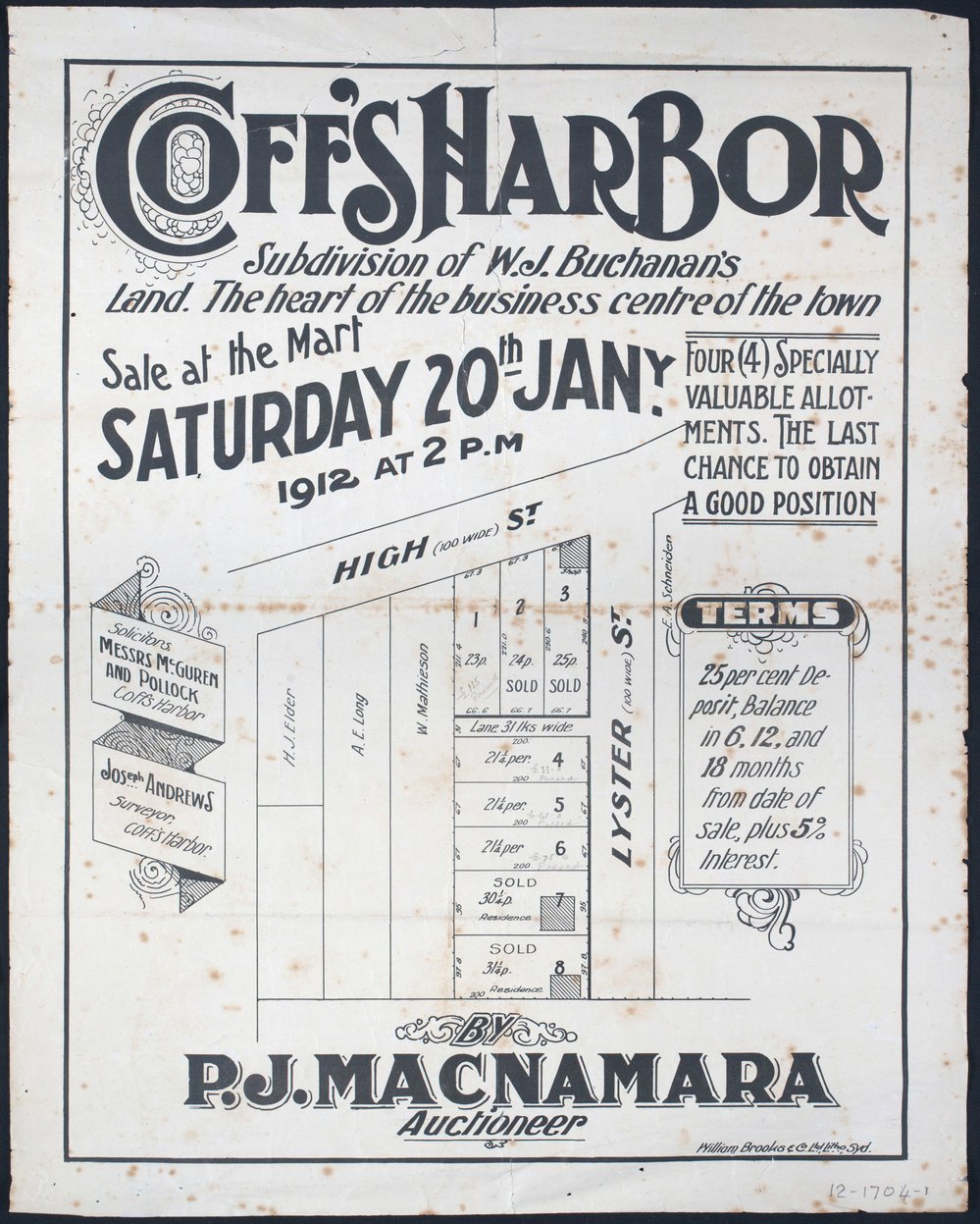 Coff's Harbor: W. J. Buchanan's subdivision poster, 1912