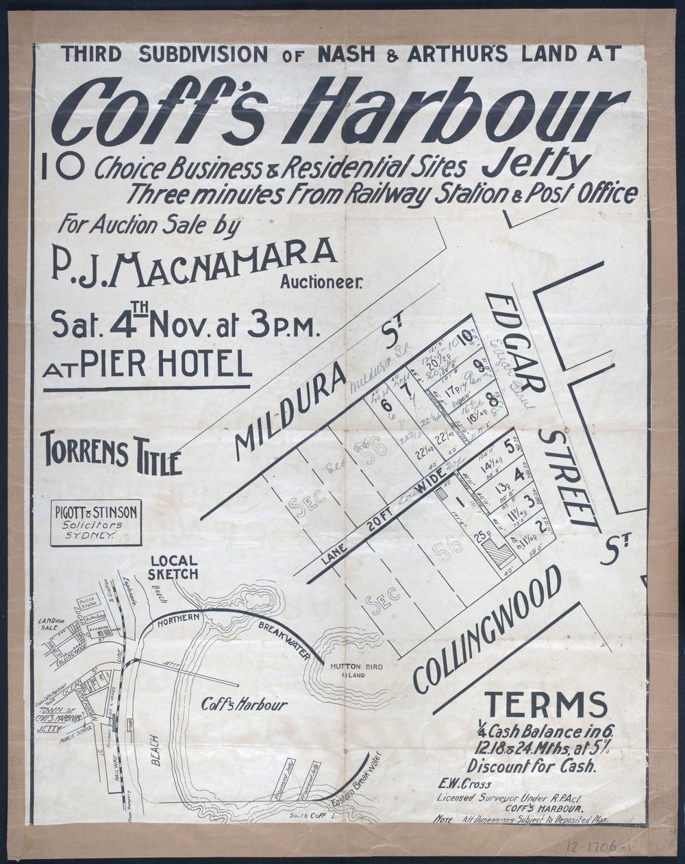 Coff's Harbour Jetty: Nash &amp; Arthur's subdivision poster, 1922