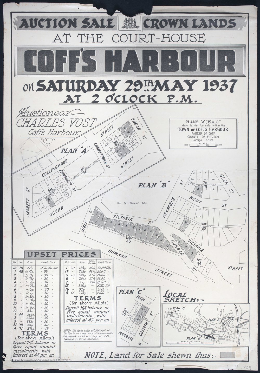 Coff's Harbour land sale poster, 1937
