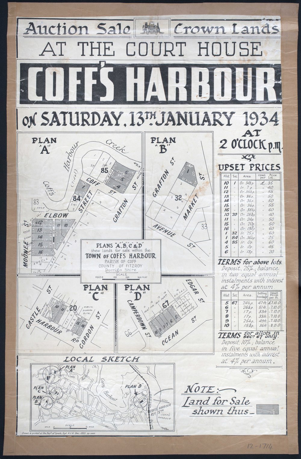 Coff's Harbour land sale poster, 1934