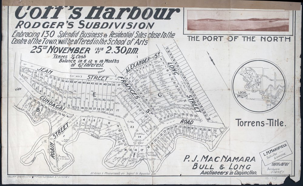 Coff's Harbour: Rodger's Subdivision, 1916