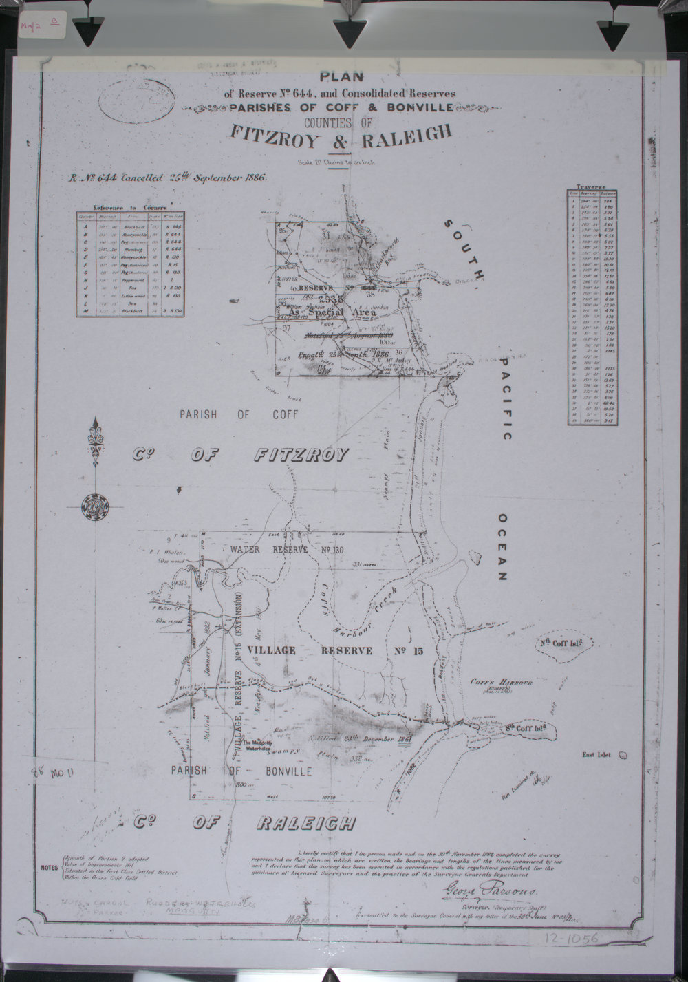 Map of Parishes of Coff and Bonville Reserves, 1882