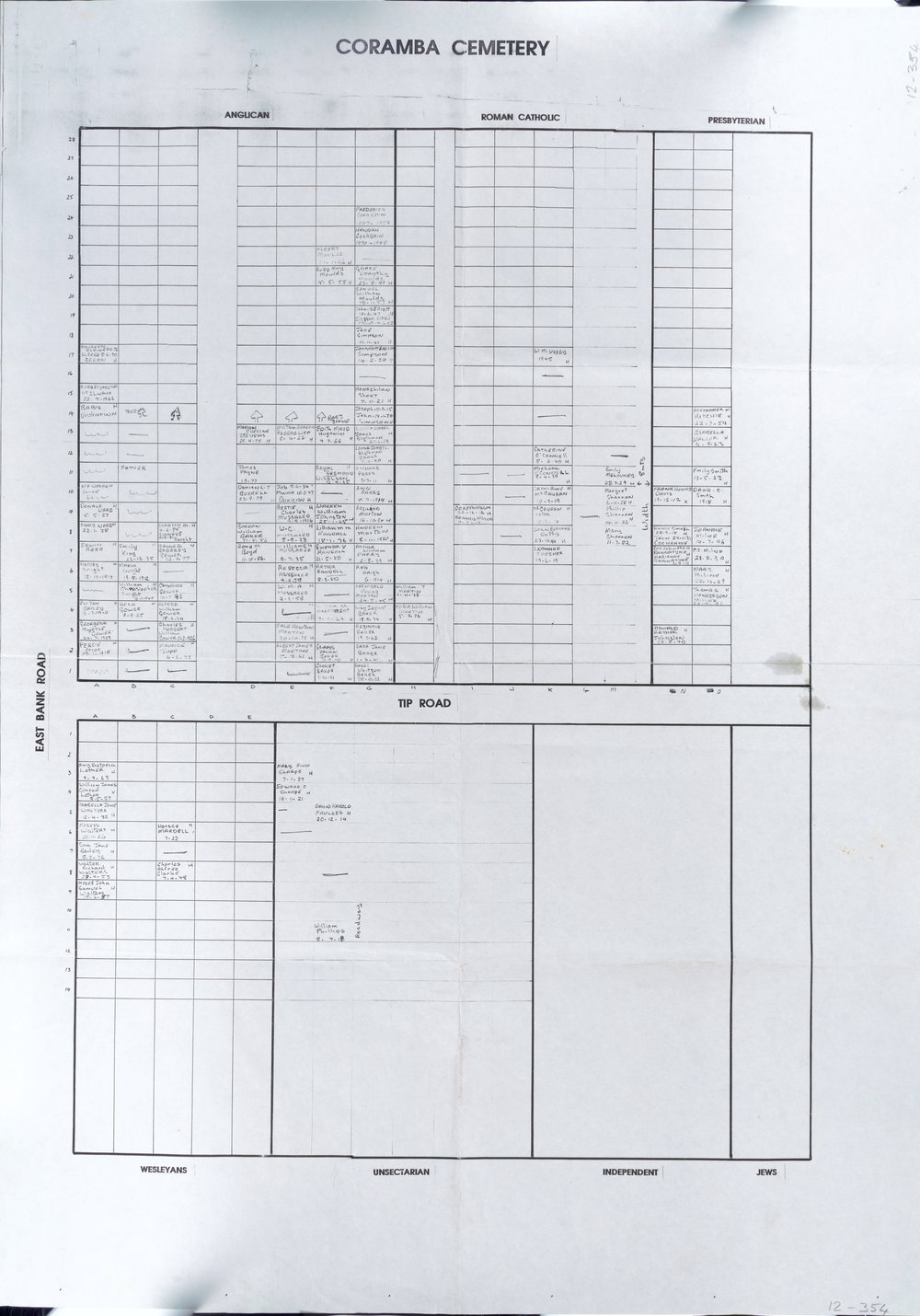 Coramba Cemetery burial plot chart