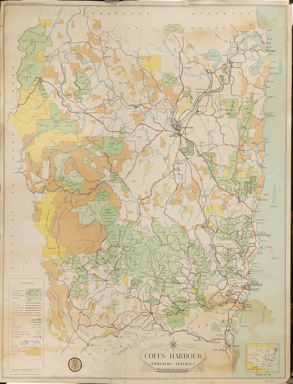 Map of Coffs Harbour Forestry District, 1965