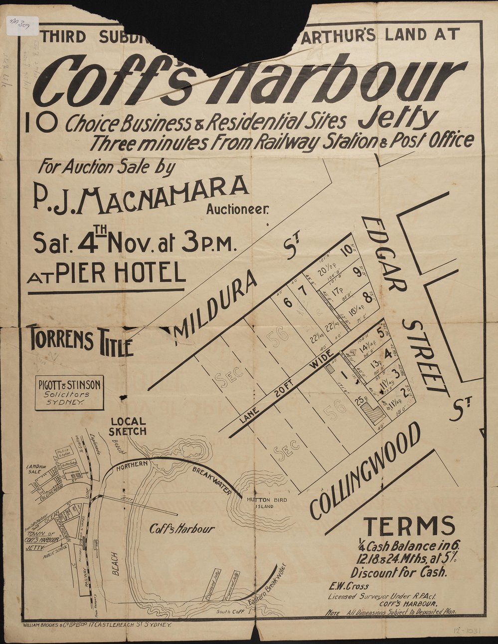 Coff's Harbour Jetty land sale poster, 1922