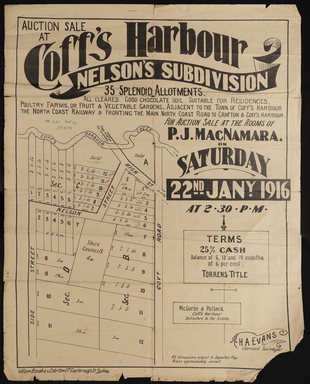 Coff's Harbour: Nelson's Subdivision, 1916
