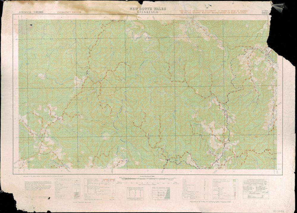 Topographic map of Glenreagh, 1943