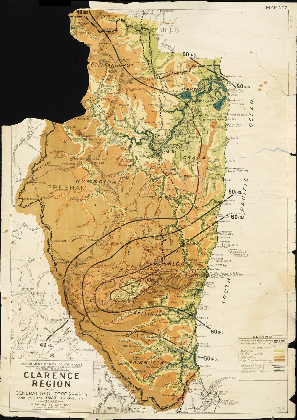 Map of Clarence Region showing generalised topography