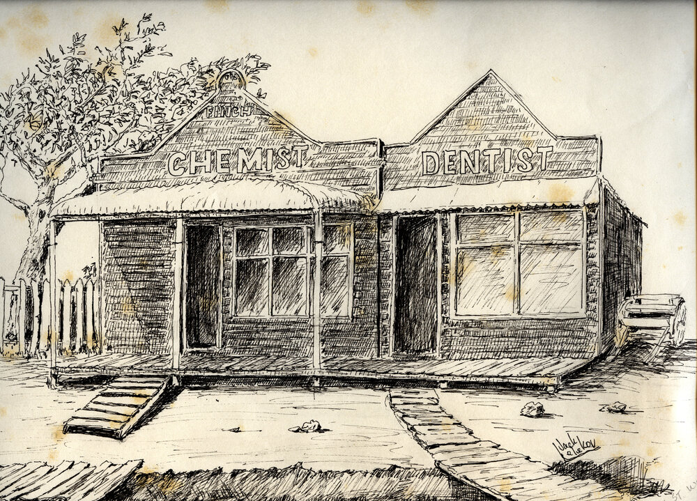 Drawing of chemist and dentist shopfronts