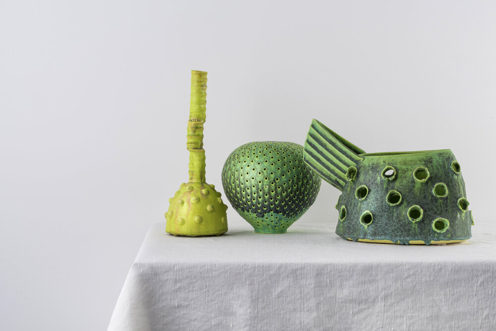 Green Still Life with Yellow Bottle