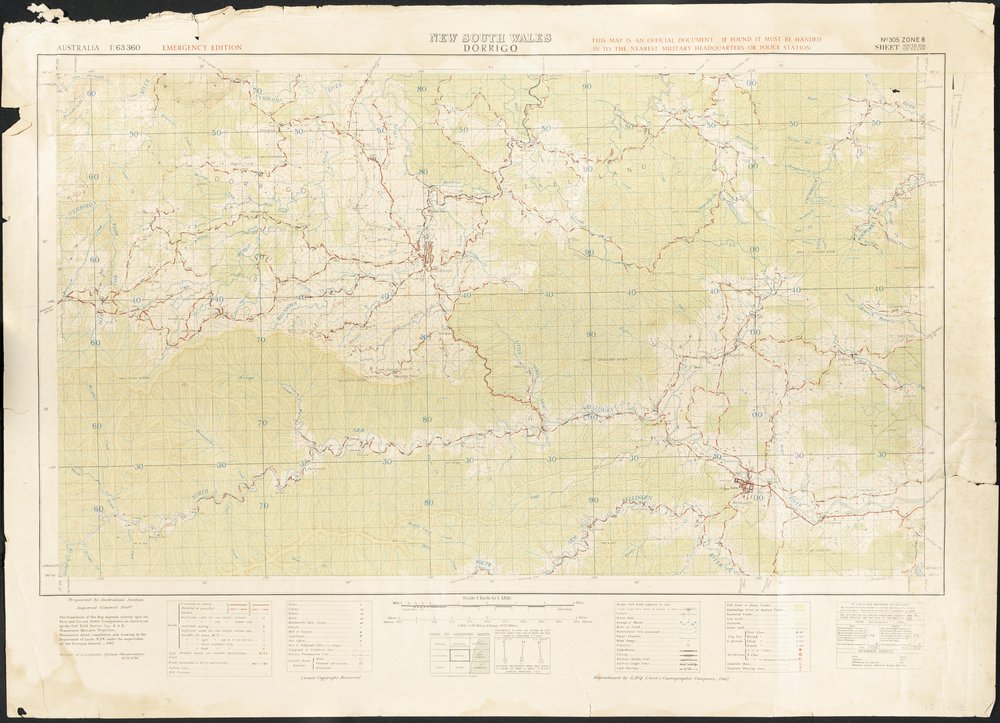 Topographic map of Dorrigo, 1942