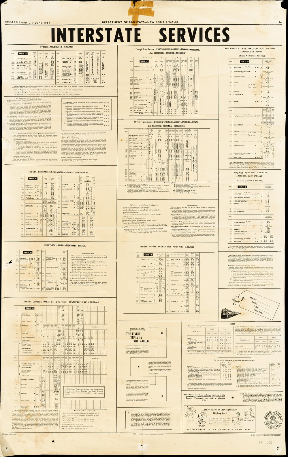 Interstate Railway Services timetable, 1964