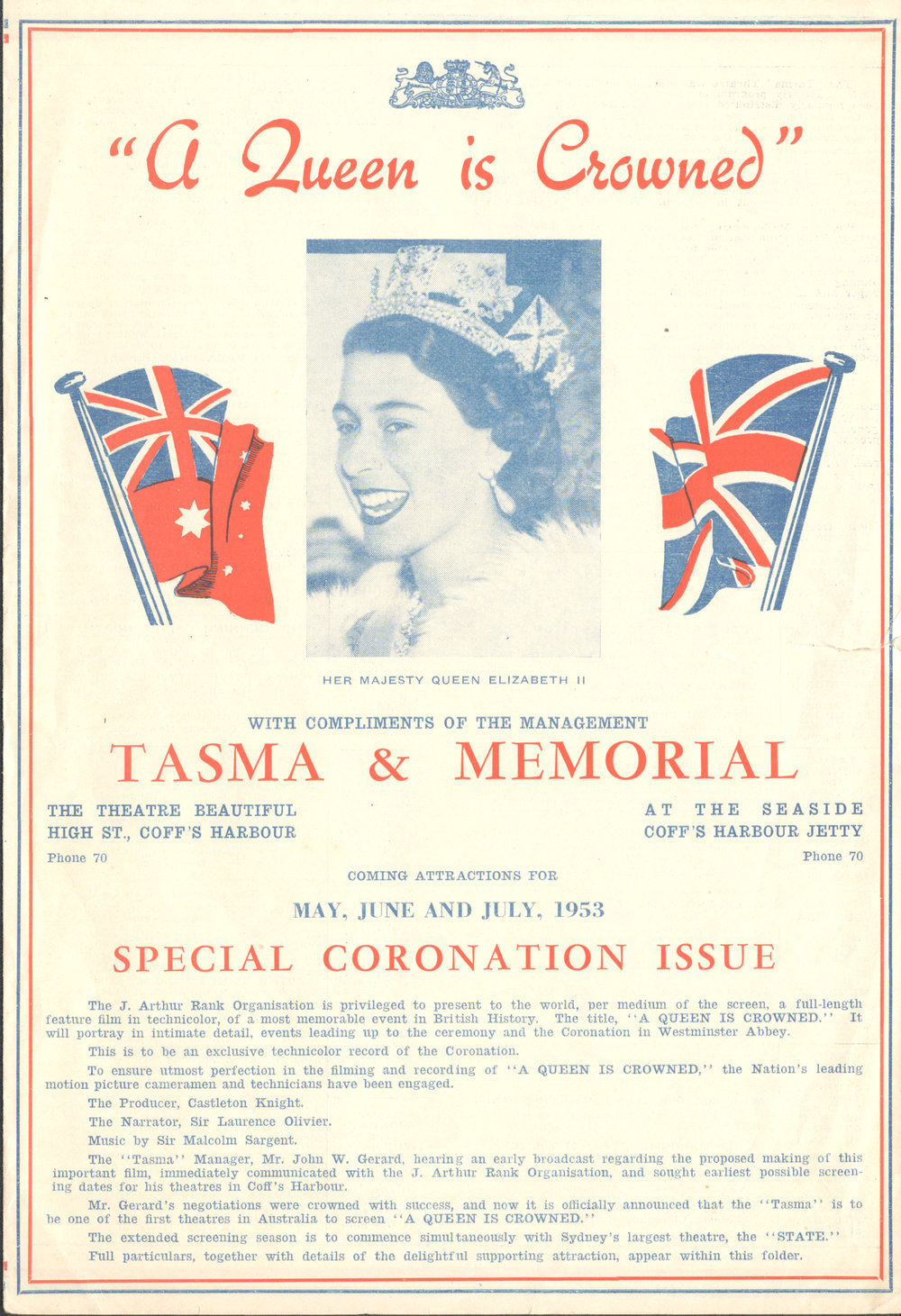 Tasma &amp; Memorial Theatre programme, May to July 1953