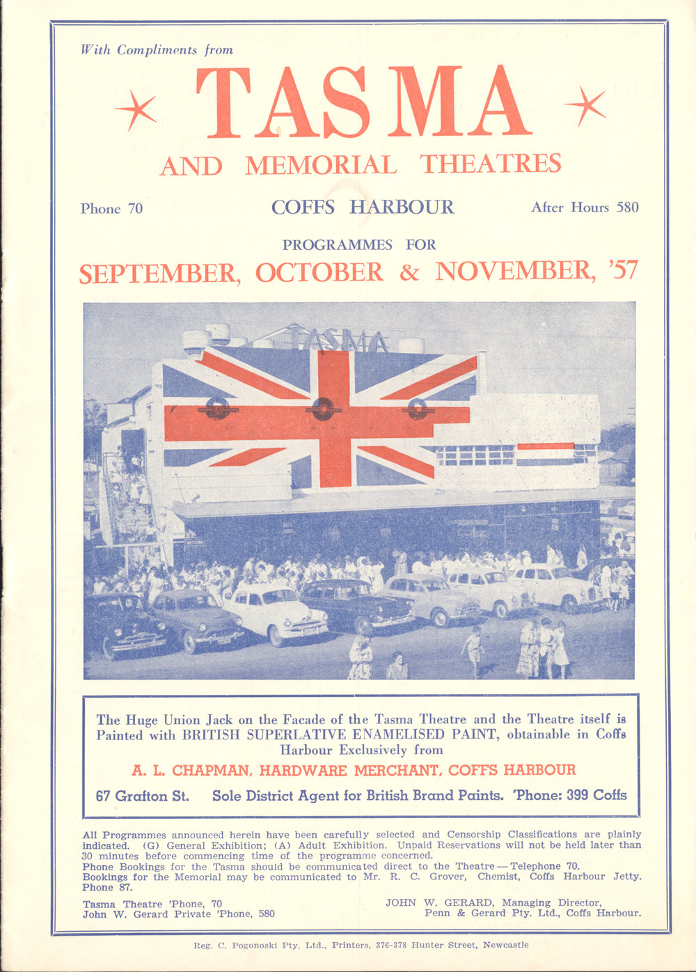 Tasma &amp; Memorial Theatre programme, September to November 1957