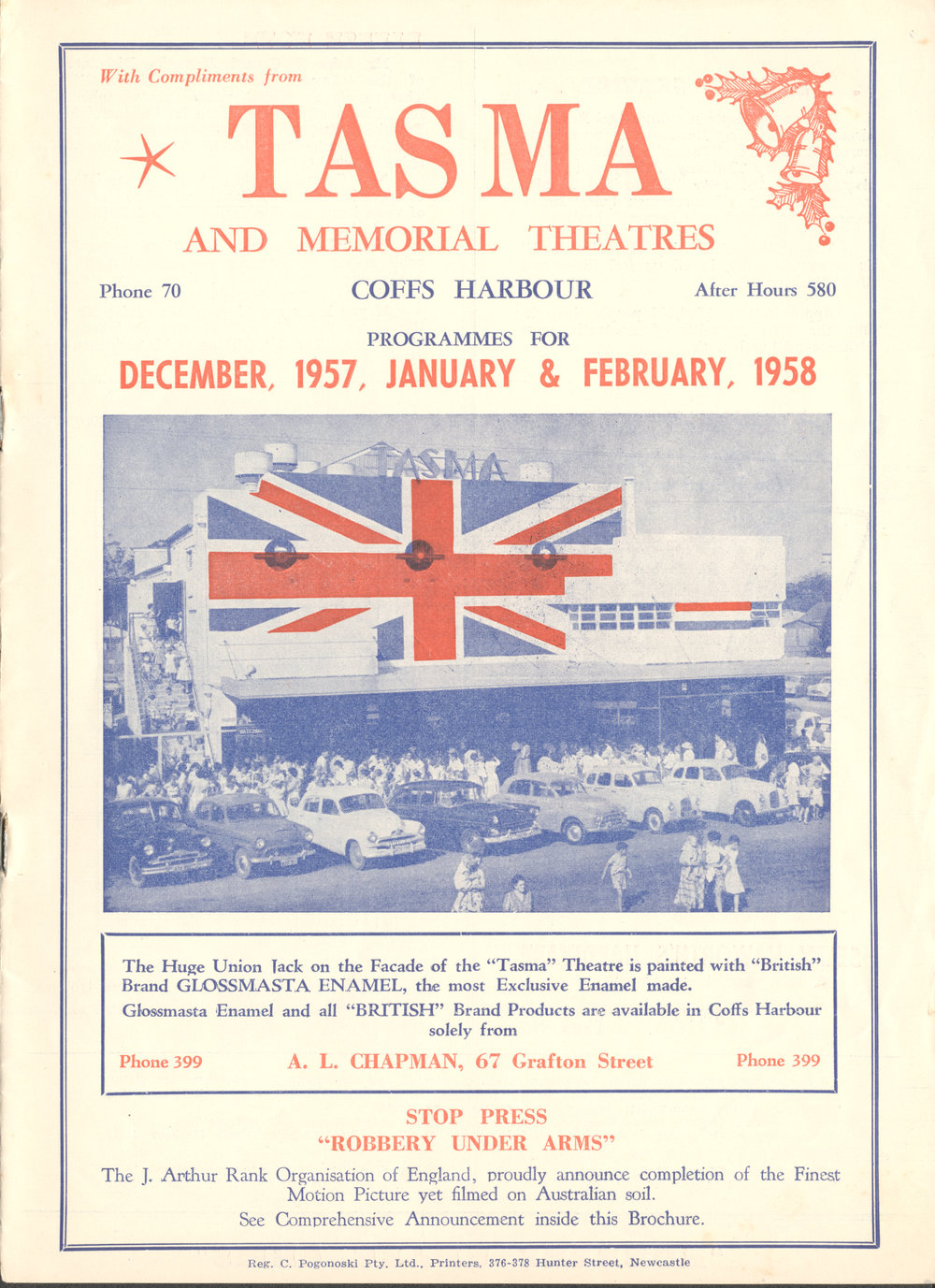 Tasma &amp; Memorial Theatre programme, December 1957 to February 1958