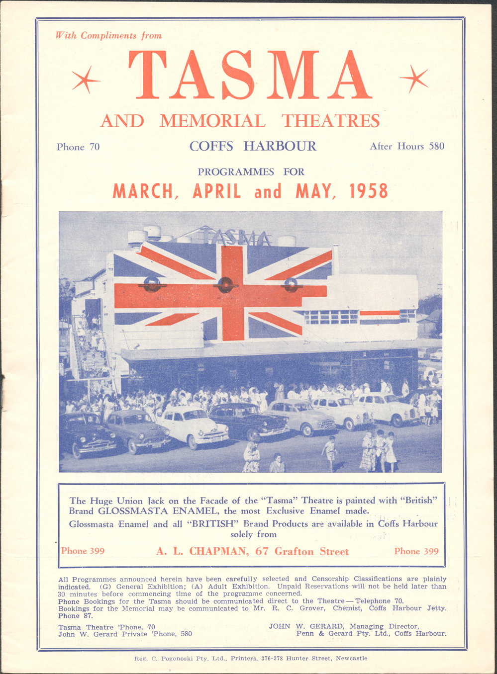 Tasma &amp; Memorial Theatre programme, March to May 1958