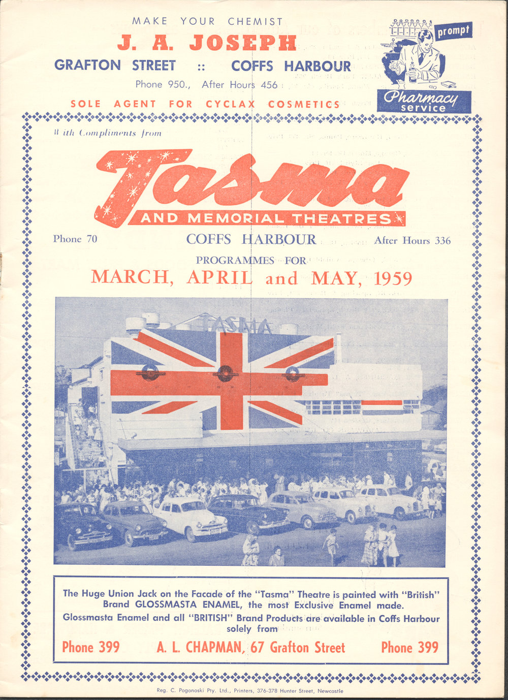 Tasma &amp; Memorial Theatre programme, March to May 1959