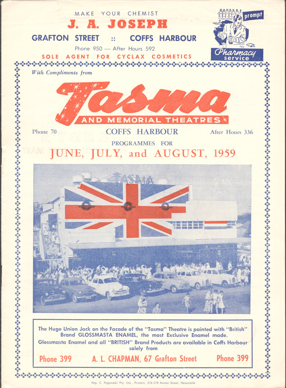 Tasma &amp; Memorial Theatre programme, June to August 1959