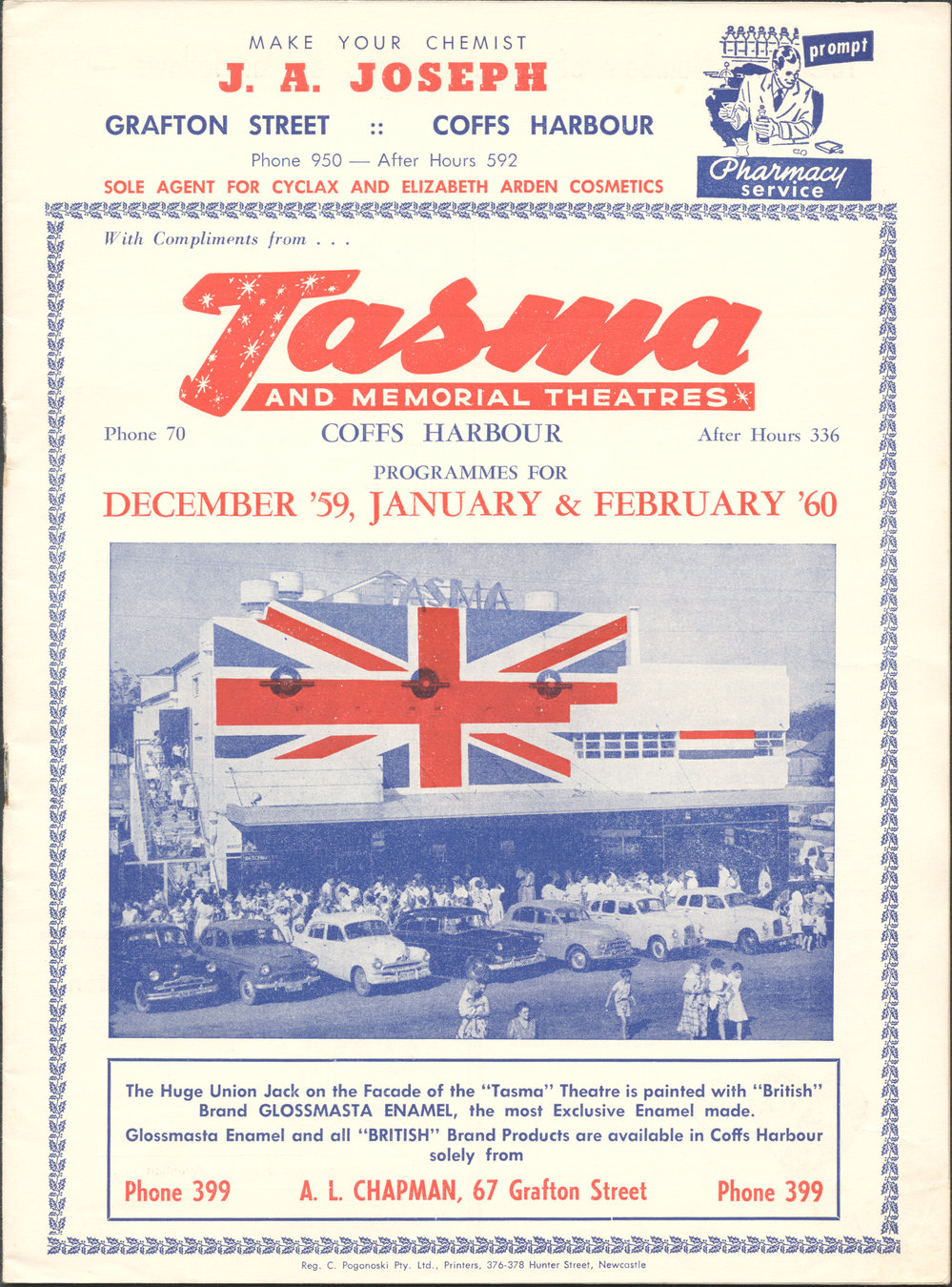 Tasma &amp; Memorial Theatre programme, December 1959 to February 1960