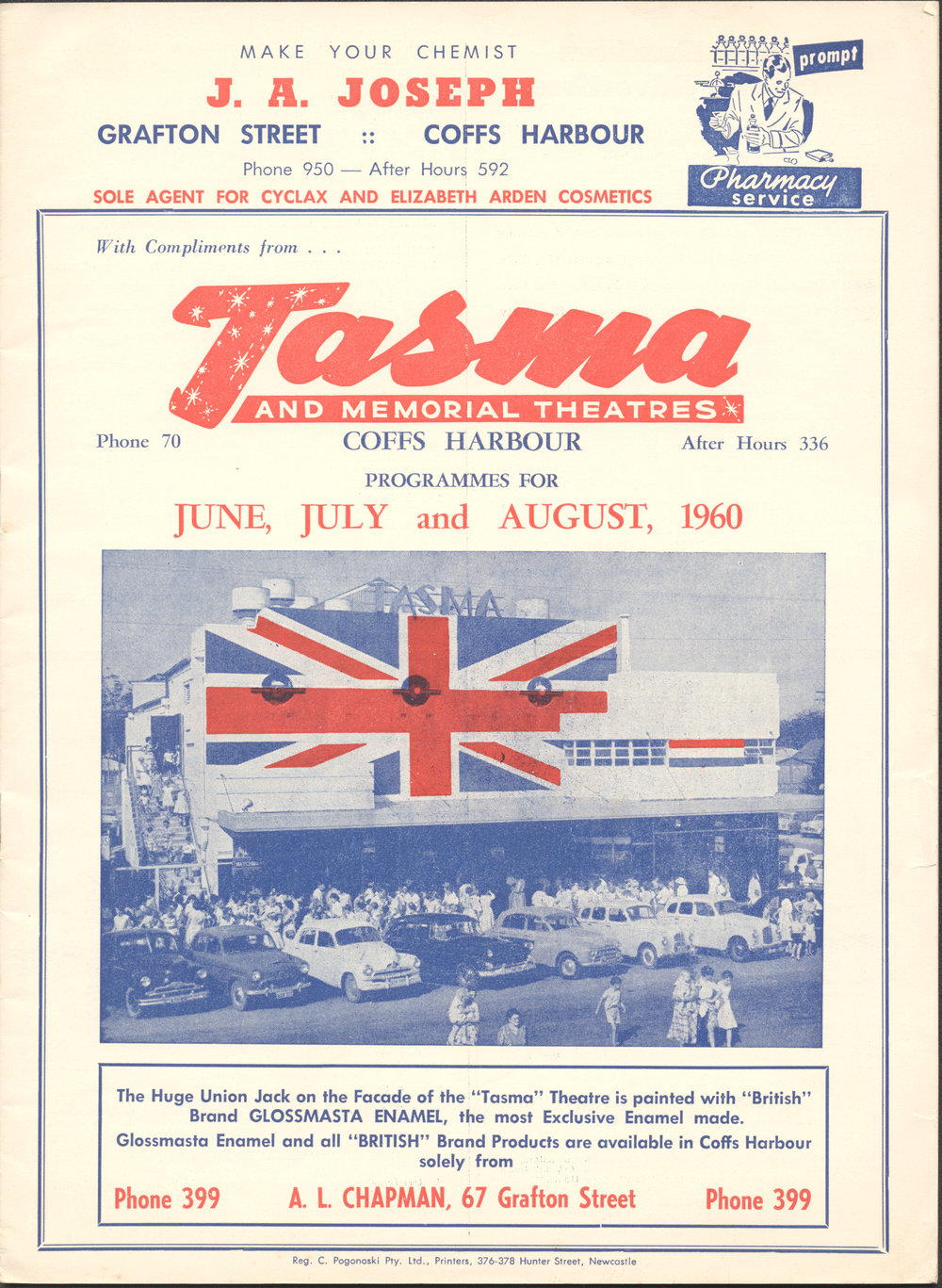 Tasma &amp; Memorial Theatre programme, June to August 1960