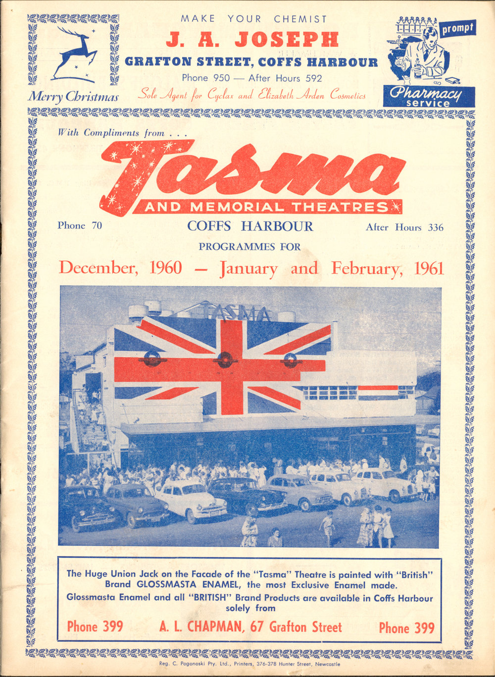 Tasma &amp; Memorial Theatre programme, December 1960 to February 1961