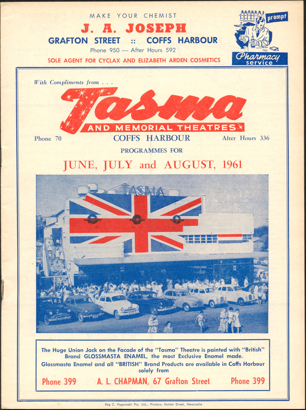 Tasma &amp; Memorial Theatre programme, June to August 1961