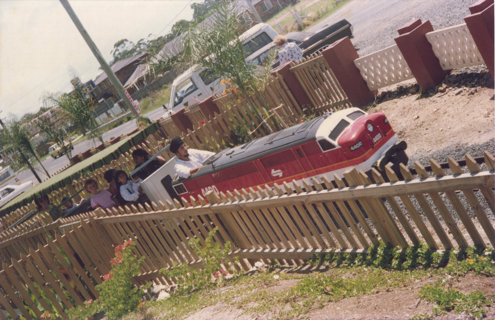 Ridable miniature railway, Raj Mahal, Woolgoolga, 1990