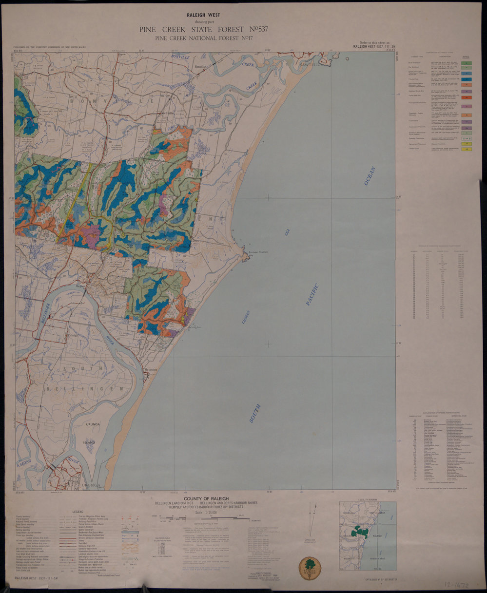 Map of Raleigh West showing Pine Creek State Forest, 1969