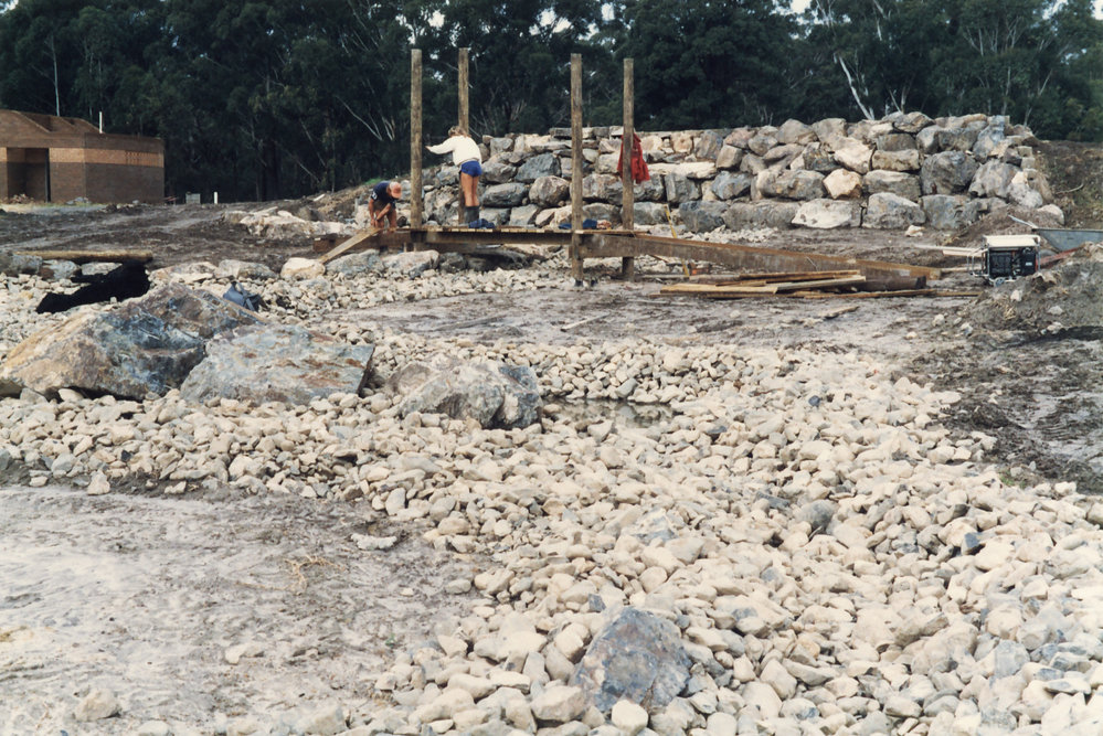 Waterfall and bridge construction in the North Coast Regional Botanic Garden