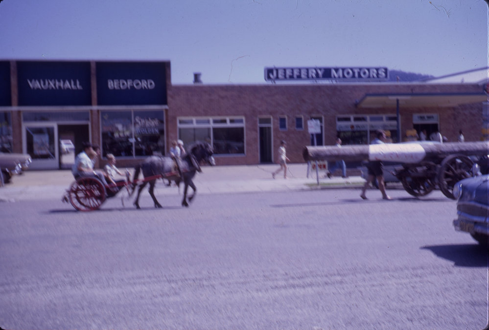 Horse and cart in street parade, 8 December 1967