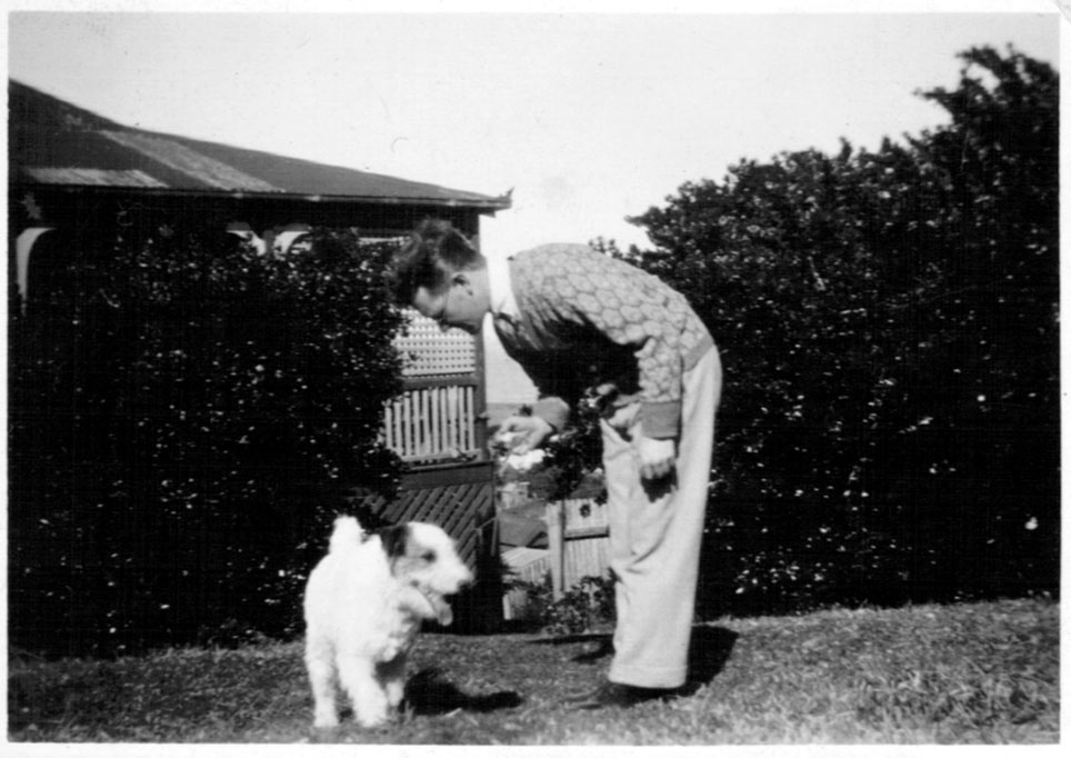 Forrest Fowler with sister Betty's dog Kerry at Edinburgh Street, mid 1930s 