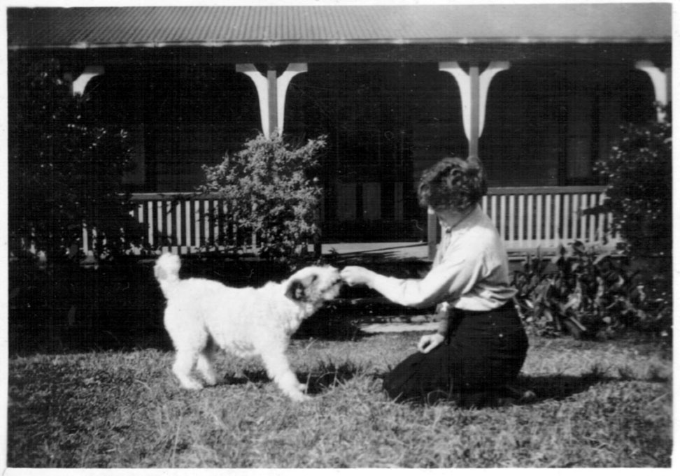 Betty Fowler with her dog Kerry at Edinburgh Street, mid 1930s