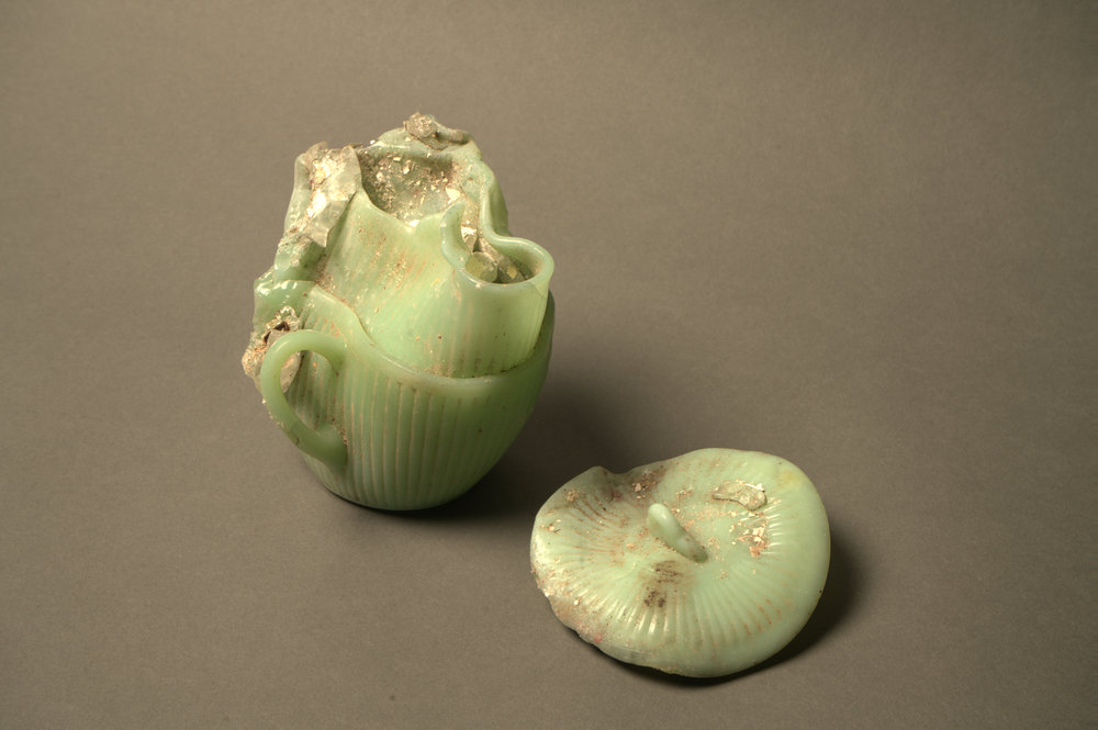 Fire Damaged Milk Jug and Sugar Bowl Set