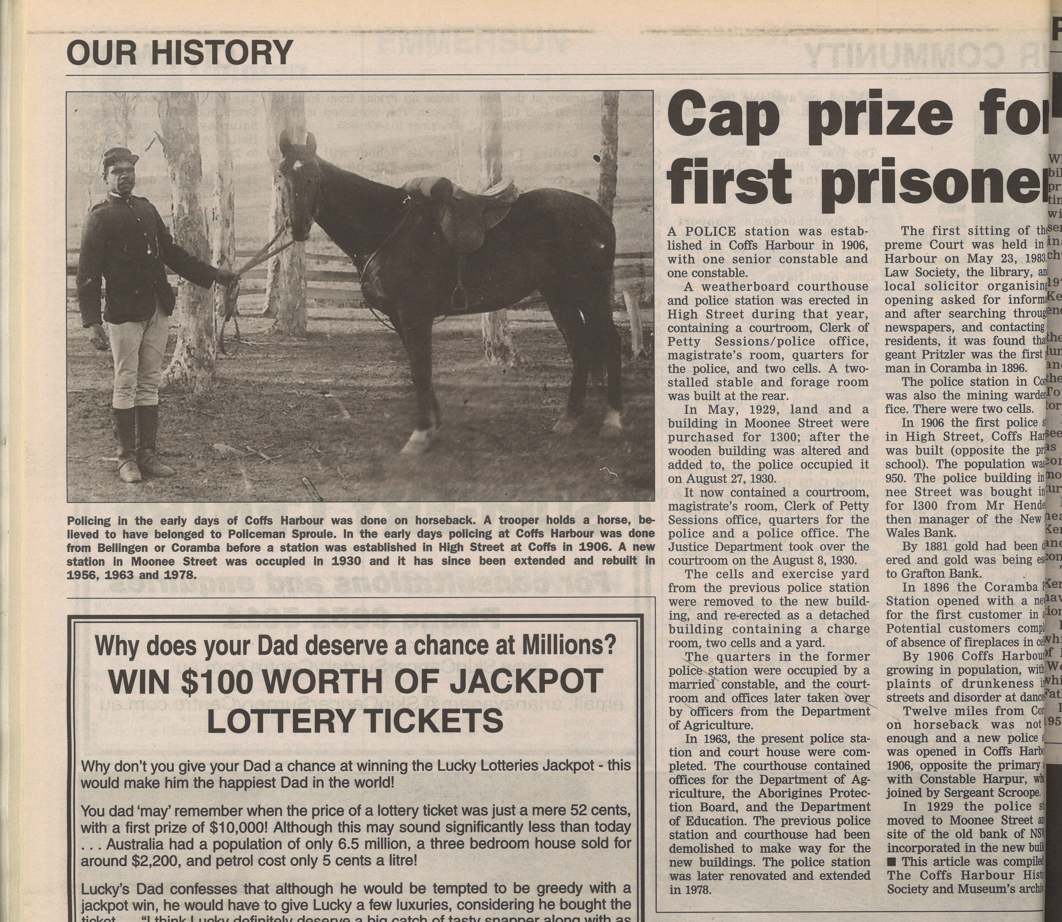 Cap prize for first prisoner
Coffs Harbour Advocate
4 September 2001, p.12