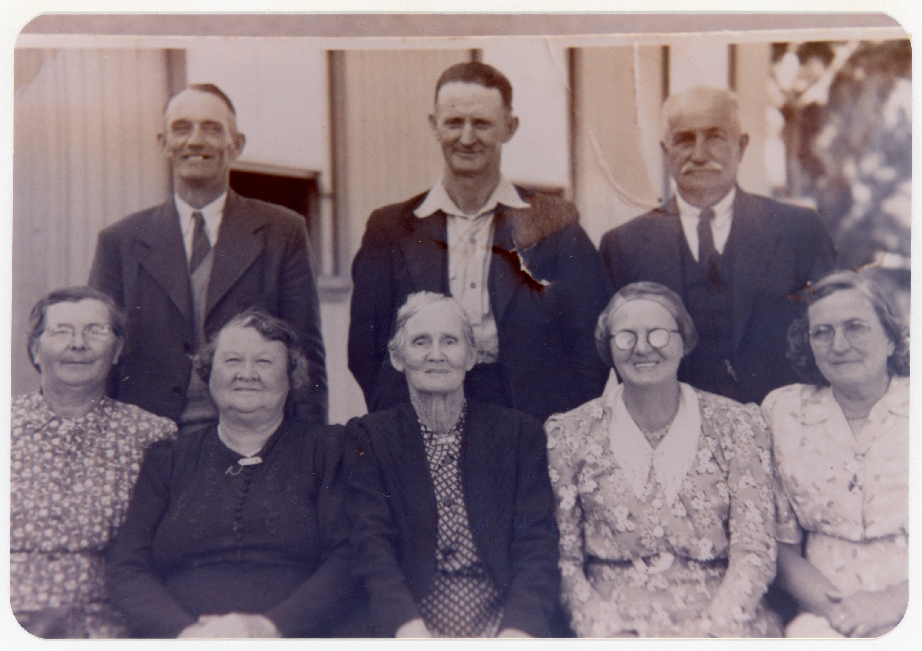Back, left to right: Billy Robinson, Harry Gardiner, Amos Moran;
Front: Mrs King, Mrs Dean, Mrs Gardiner, Mrs Smith (daughter of Mrs gardiner), Mrs Moran.
