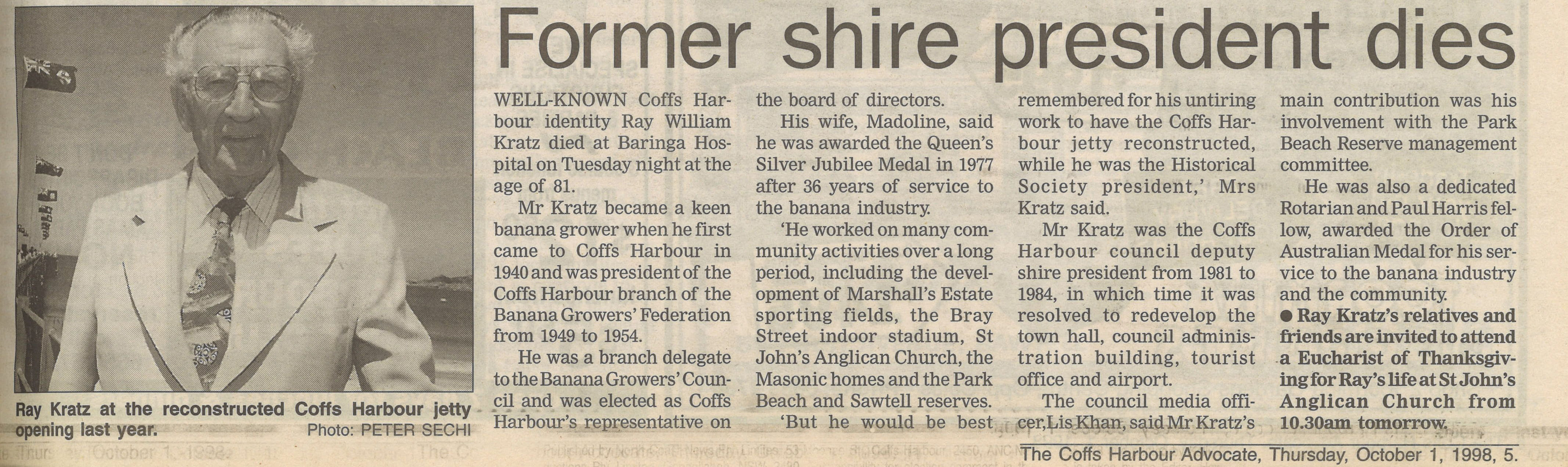 Coffs Harbour Advocate,
1 October 1998, p.5