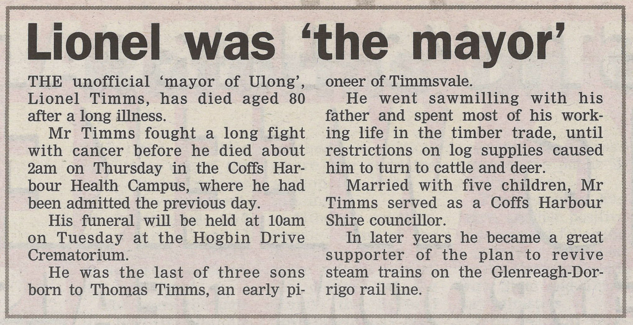 Coffs Harbour Advocate
8 June 1998, p.14