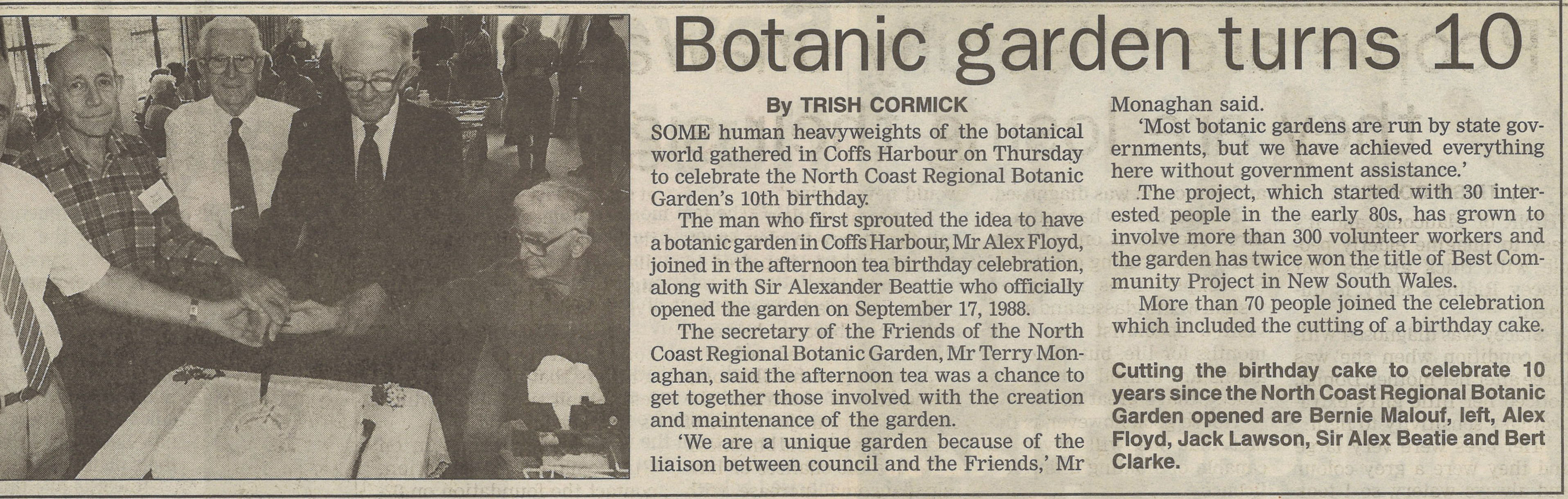 Botanic Garden turns 10
Coffs Harbour Advocate
15 December 1998, p.27
