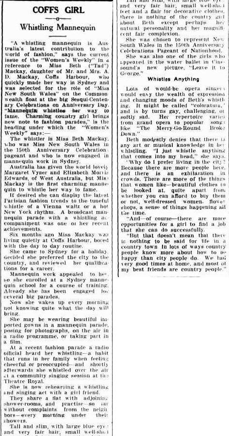 COFFS GIRL (1938, April 14). Coffs Harbour Advocate (NSW : 1907 - 1942; 1946 - 1954), p. 1. 

http://nla.gov.au/nla.news-article187840520