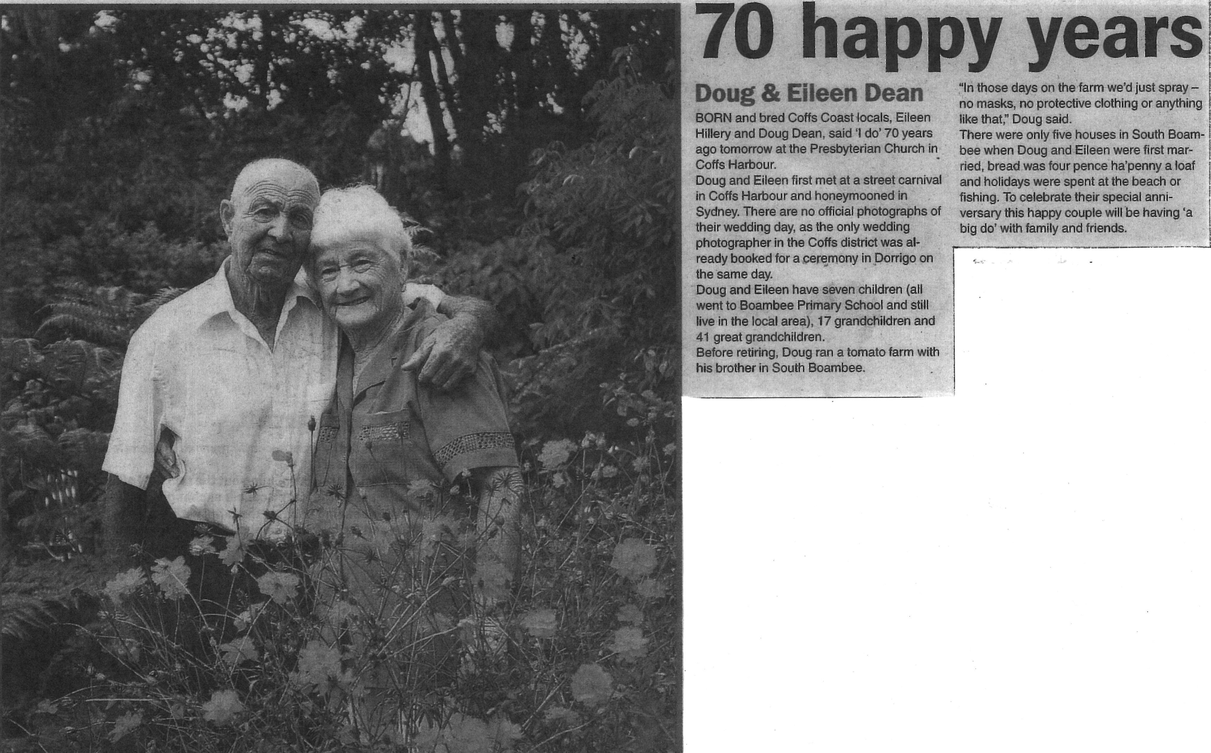 70 happy years
Coffs Coast Advocate
Weekend Edition
18-19 April 2009