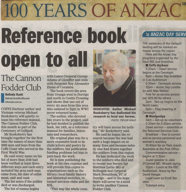100 years of ANZAC [insert]
Coffs Coast Advocate, 22 April 2015, p.6