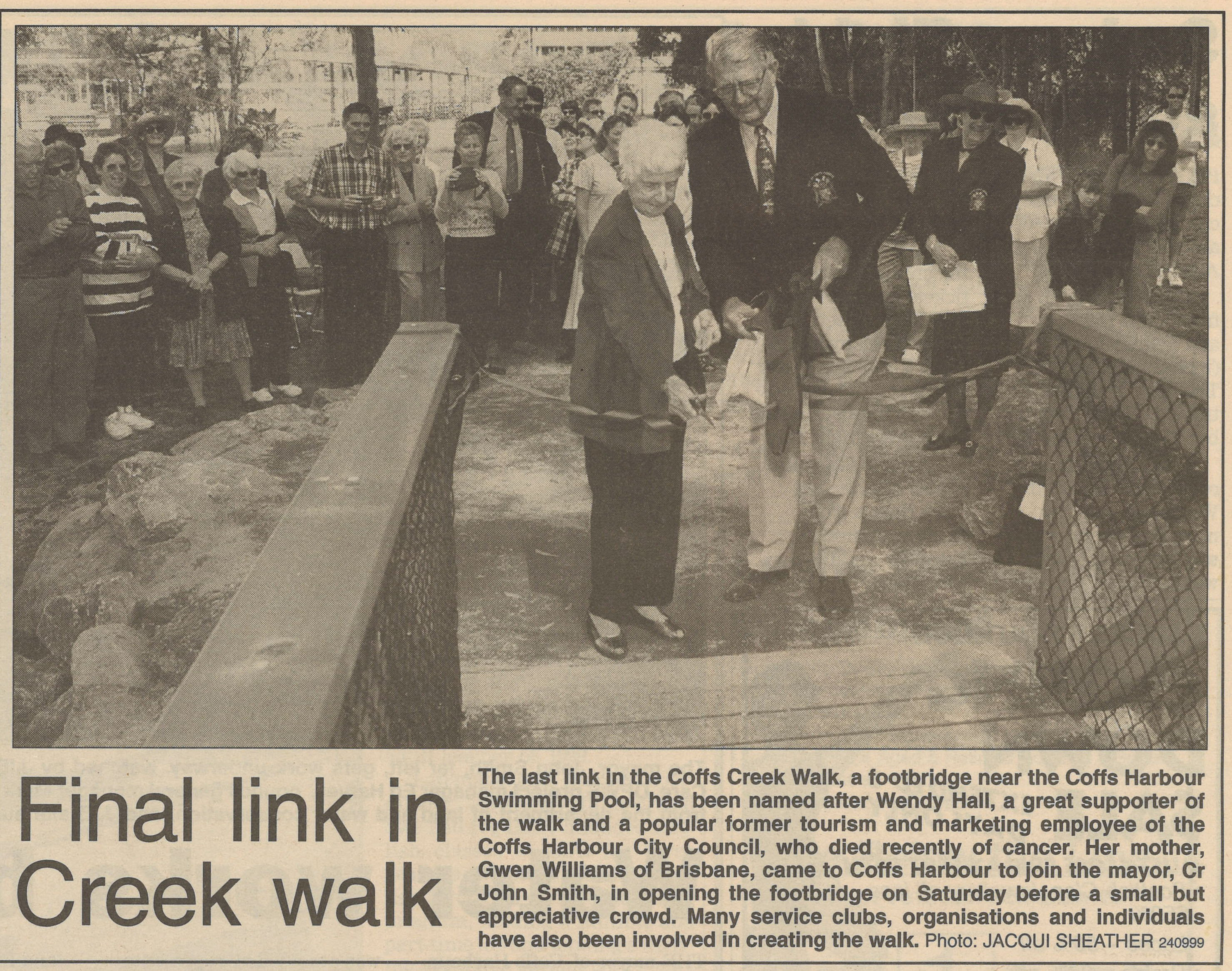 Final link in Creek walk
Coffs Harbour Advocate
9 September 1999, p.3