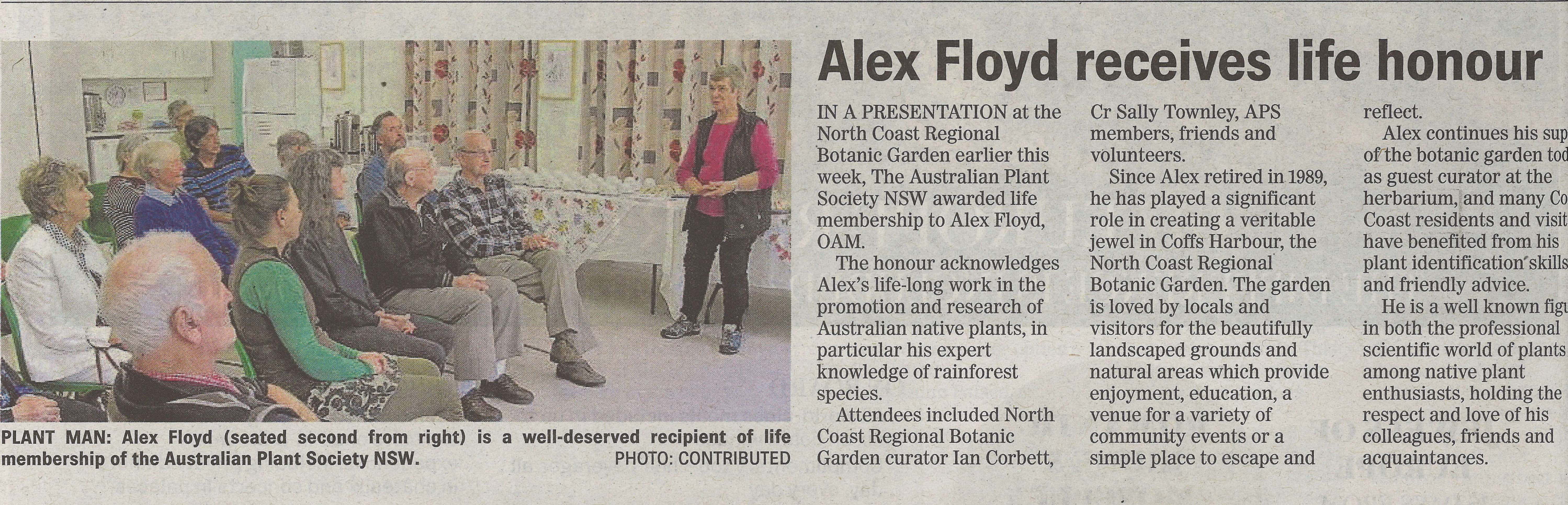 Alex Floyd receives life honour
Coffs Coast Advocate
23 July 2016, p.38