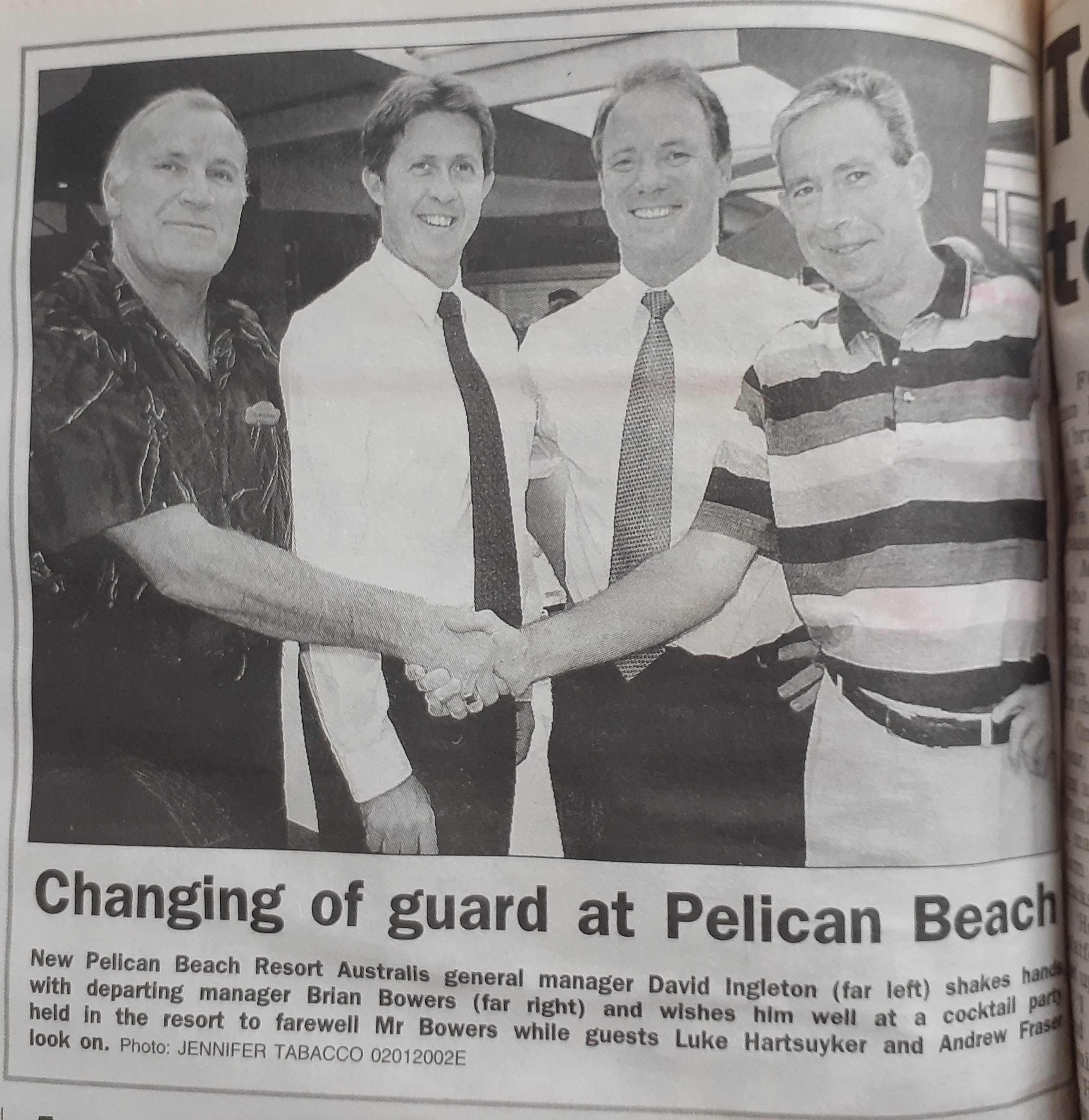 Changing of Guard at Pelican Beach, Coffs Coast Advocate, 20 February 2002, p.2