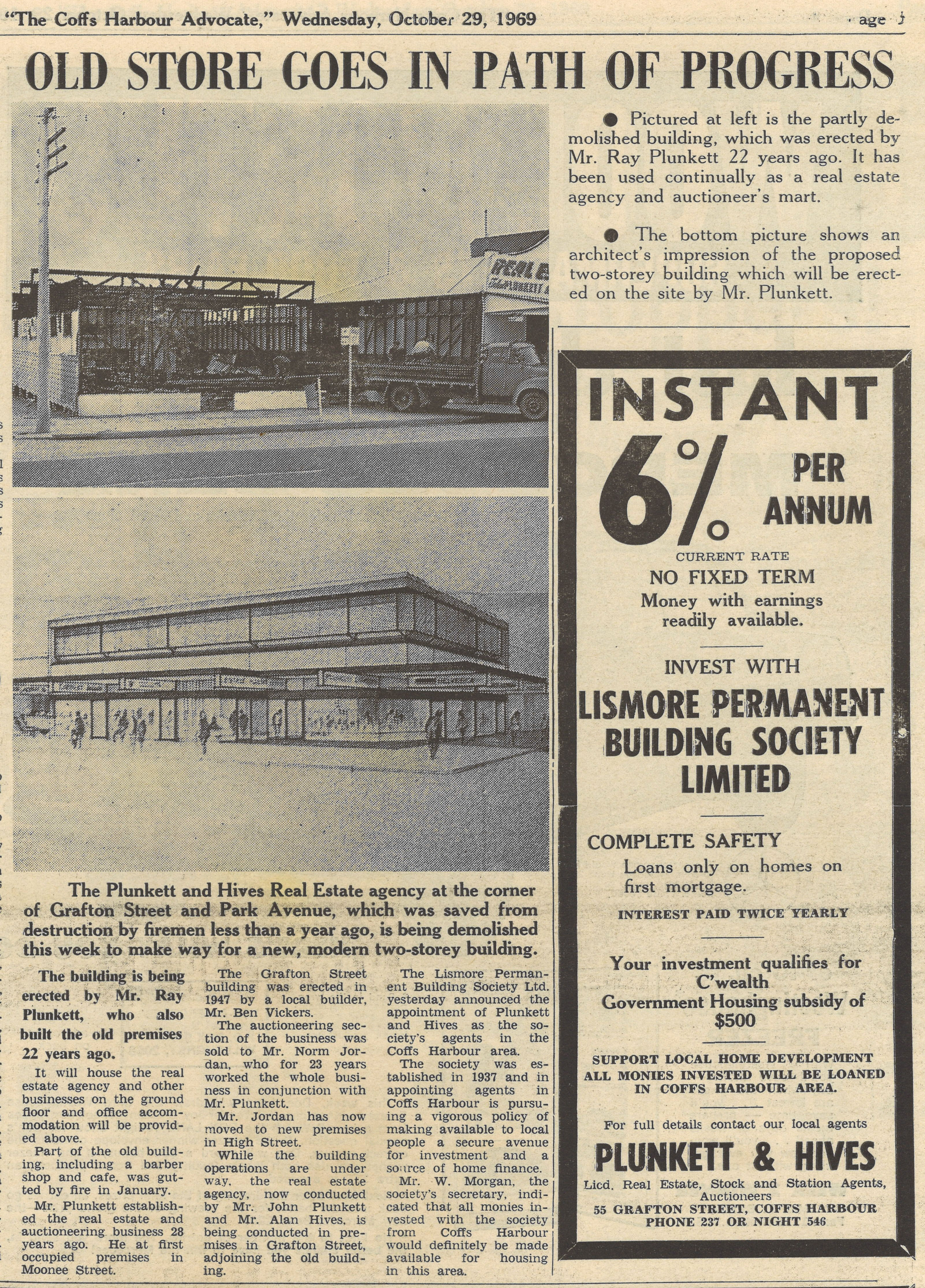 Old store goes in path of progress
The Coffs Harbour Advocate, 29 October 1969, p.3