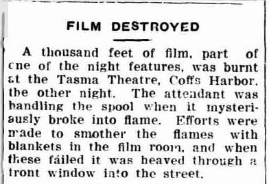 FILM DESTROYED (1943, April 9). The Don Dorrigo Gazette and Guy Fawkes Advocate (NSW : 1910 - 1954), p. 3. http://nla.gov.au/nla.news-article173036151
